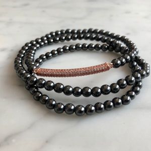 Hematite Wrap Bracelet with CZ rose bar